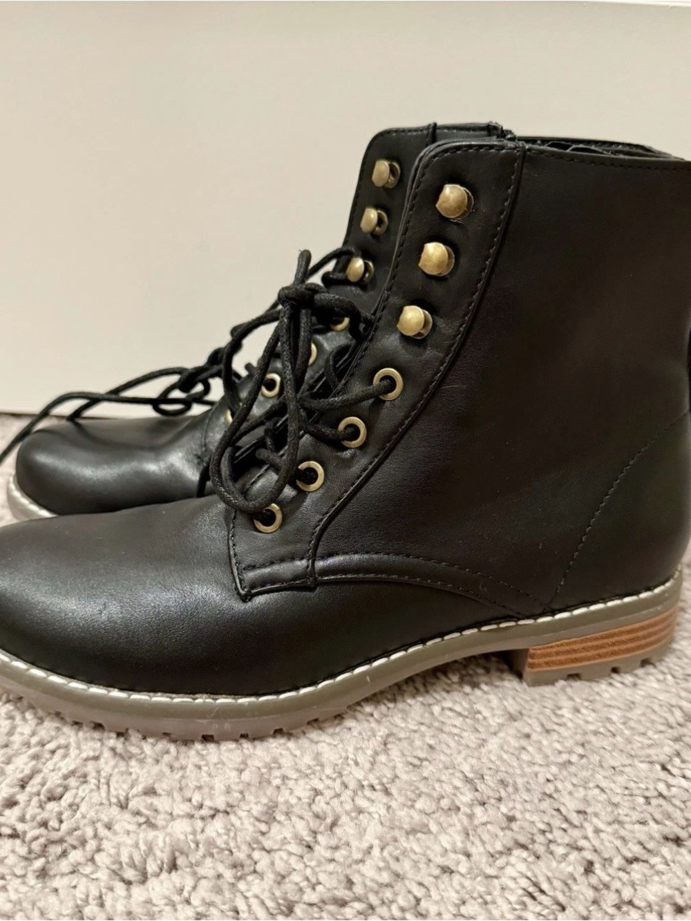 Sonoma Black Combat Moto Boots with Gold Studs